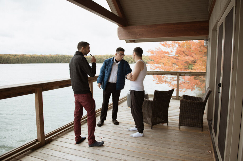 Manitoulin Island wedding photo of the groom and his groomsmen getting ready.