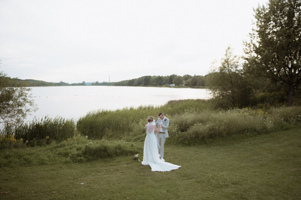 Sudbury backyard wedding couple sharing private vows. 