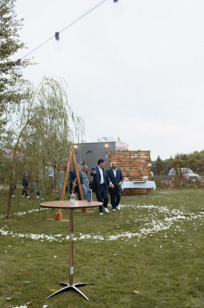 Sudbury backyard wedding wedding party making their grand entrance. 