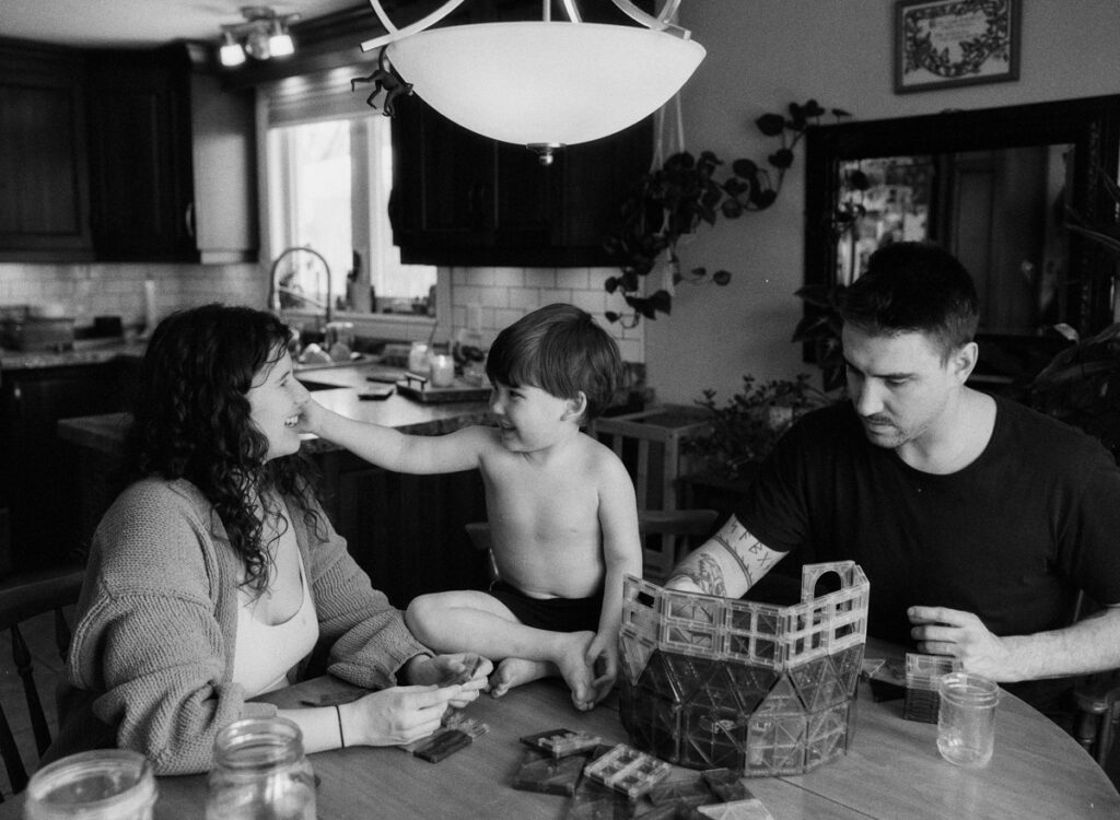 Documentary-style image showing a candid family moment at home
