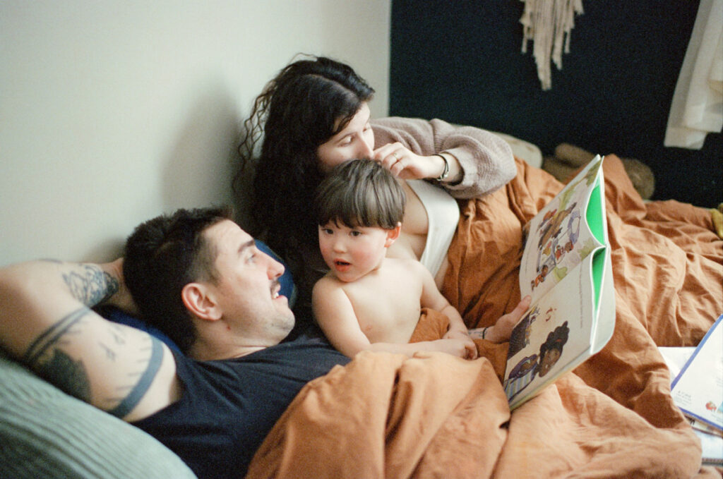 Documentary-style image showing a candid family moment at home