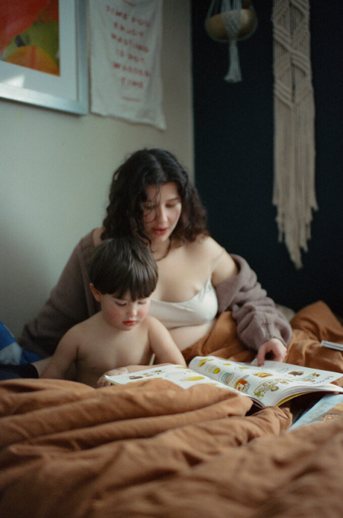 Documentary-style image showing a candid family moment at home